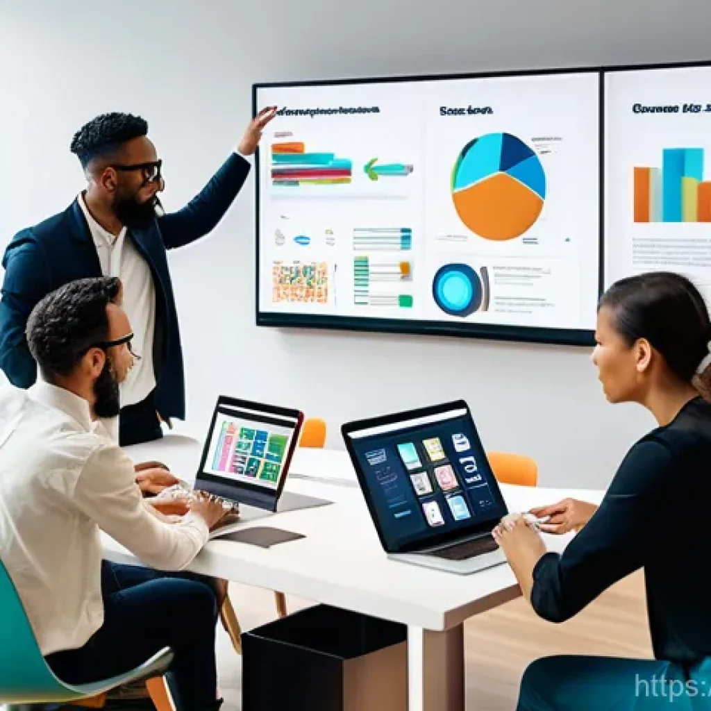 브랜드 스타일 가이드 작성 방법 - A diverse team of professionals, including men and women of various ethnicities, are gathered around...