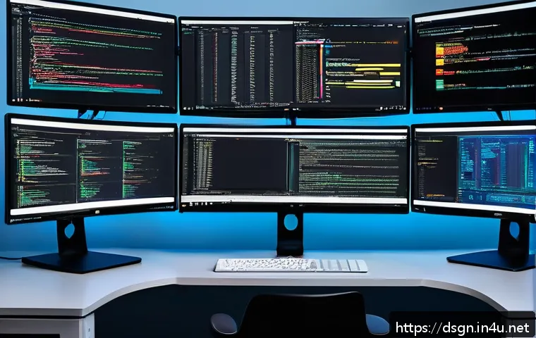 웹 디자인에서 빠른 로딩 속도를 위한 팁 - A modern web developer workspace showing multiple screens with code editors open, illustrating minif...